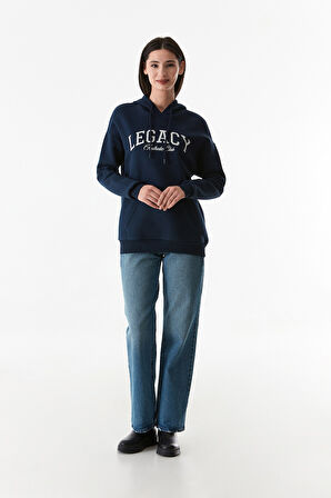 3 İplik Yazı Baskılı Kanguru Cepli Kapüşonlu Sweatshirt