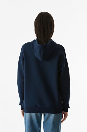 3 İplik Yazı Baskılı Kanguru Cepli Kapüşonlu Sweatshirt