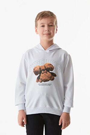 Ayıcık Baskılı Bisiklet Yaka Sweatshirt