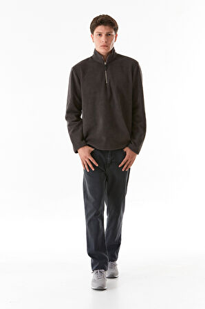 Yarım Fermuarlı Dik Yaka Polar Sweatshirt