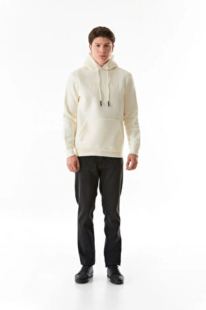 3 İplik Yazı Nakışlı Kanguru Cepli Kapüşonlu Sweatshirt