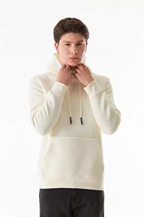 3 İplik Yazı Nakışlı Kanguru Cepli Kapüşonlu Sweatshirt