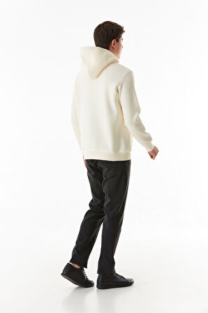 3 İplik Yazı Nakışlı Kanguru Cepli Kapüşonlu Sweatshirt