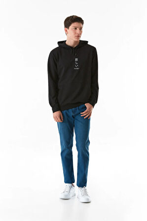 Baskılı Kapüşonlu Kanguru Cepli Sweatshirt