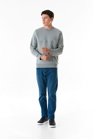 3 iplik Basic Bisiklet Yaka Sweatshirt
