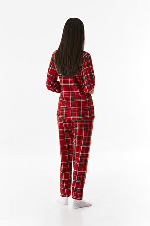 Çizgili Gömlek Yaka Süet Pijama Takımı