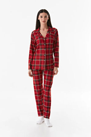 Çizgili Gömlek Yaka Süet Pijama Takımı