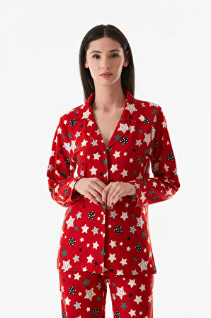 Çizgili Gömlek Yaka Süet Pijama Takımı