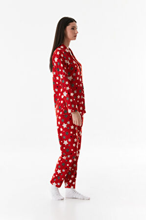 Çizgili Gömlek Yaka Süet Pijama Takımı