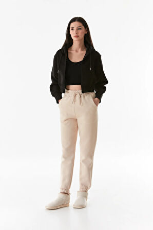 3 İplik Basic Kapüşonlu Crop Sweatshirt Hoodie