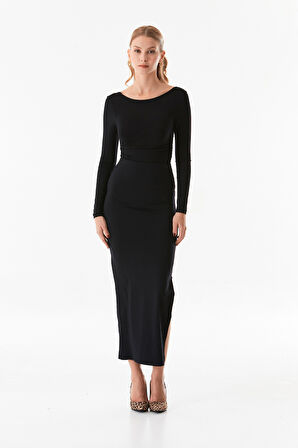 Basic Beli Lastikli Yırtmaçlı Etek