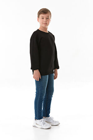 Sırtı Baskılı Bisiklet Yaka Erkek Çocuk Sweatshirt