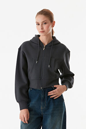 3 İplik Basic Kapüşonlu Crop Sweatshirt Hoodie