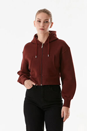 3 İplik Basic Kapüşonlu Crop Sweatshirt Hoodie