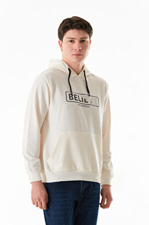 Believe Baskılı Kapüşonlu Sweatshirt
