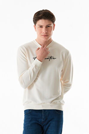 Yazı Nakışlı Bisiklet Yaka Sweatshirt