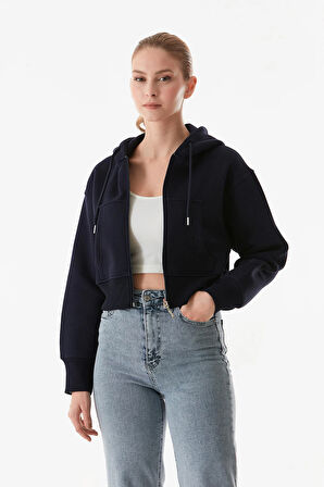 3 İplik Basic Kapüşonlu Crop Sweatshirt Hoodie