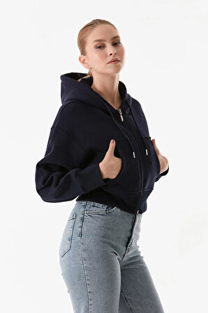 3 İplik Basic Kapüşonlu Crop Sweatshirt Hoodie