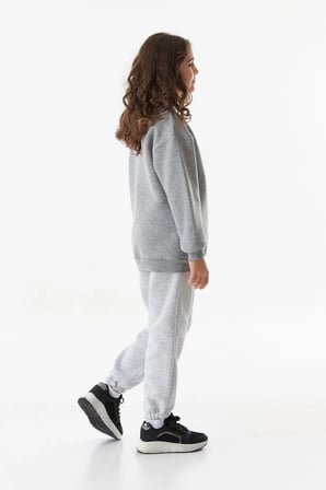 3 İplik Yazı Baskılı Bisiklet Yaka Kız Çocuk Sweatshirt