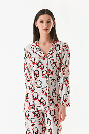 Çizgili Gömlek Yaka Süet Pijama Takımı