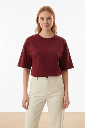 Basic Oversize Bisiklet Yaka Tişört
