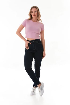 Basic Bisiklet Yaka Crop Tişört