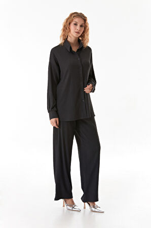 Fullamodest Gömlek Yaka Bürümcük Kumaş İ̇kili Takım