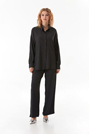 Fullamodest Gömlek Yaka Bürümcük Kumaş İ̇kili Takım