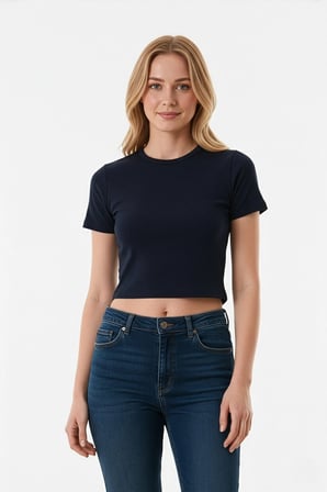 Basic Bisiklet Yaka Crop Tişört