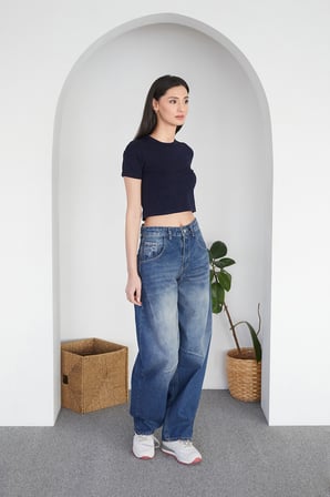 Basic Bisiklet Yaka Crop Tişört