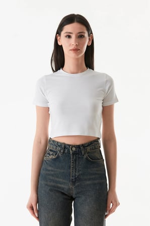 Basic Bisiklet Yaka Crop Tişört