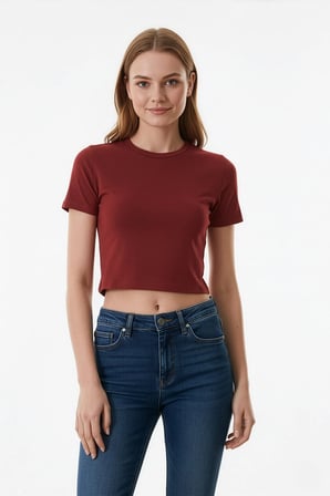 Basic Bisiklet Yaka Crop Tişört