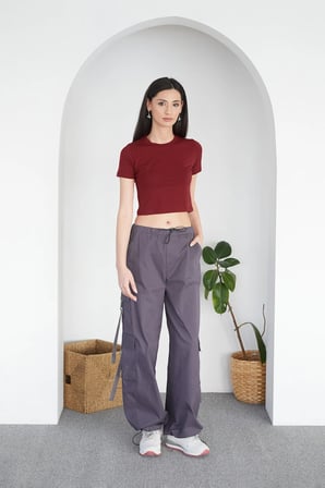 Basic Bisiklet Yaka Crop Tişört