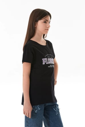 %100 Pamuk Florida Yazı Baskılı Kız Çocuk Tişört