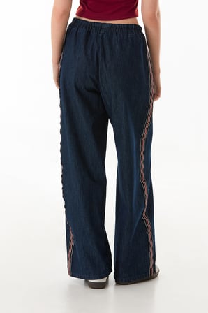 Beli Bağlamalı Yanları Şeritli Wide Leg Jean