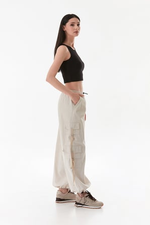 Beli Ve Paçası Stoperli Kargo Cepli Gabardin Pantolon