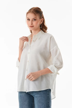 Basic Oversize Arkası Uzun Düğmeli Gömlek
