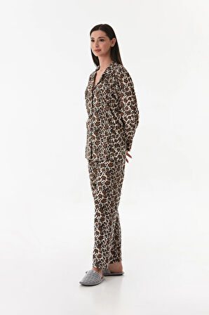 Çizgili Gömlek Yaka Süet Pijama Takımı