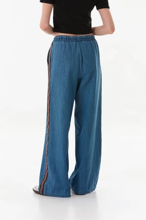 Beli Bağlamalı Yanları Şeritli Wide Leg Jean