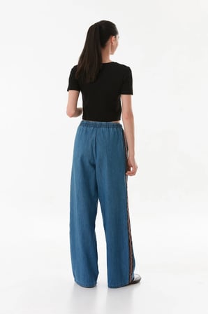 Beli Bağlamalı Yanları Şeritli Wide Leg Jean