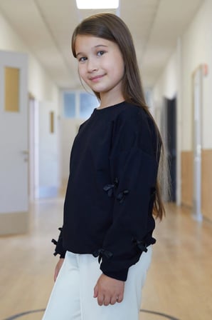 Kolu Fiyonk Detaylı Bisiklet Yaka Kız Çocuk Sweatshirt
