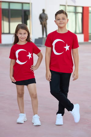 Türk Bayrağı Baskılı Unisex Çocuk Tişört