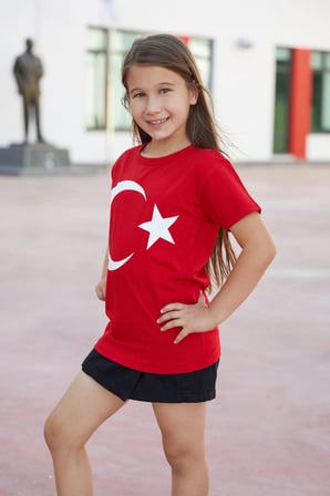 Türk Bayrağı Baskılı Unisex Çocuk Tişört