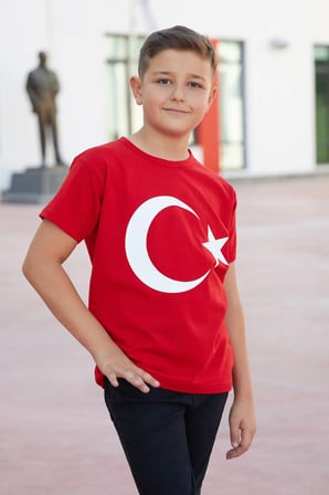 Türk Bayrağı Baskılı Unisex Çocuk Tişört