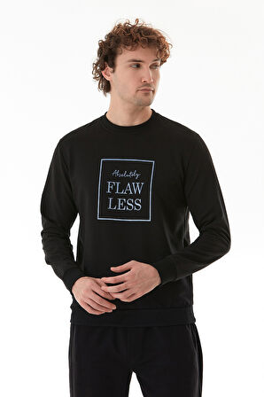 Flaw Less Baskılı Bisiklet Yaka Sweatshirt