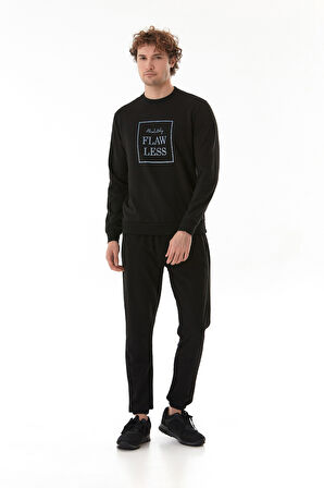 Flaw Less Baskılı Bisiklet Yaka Sweatshirt