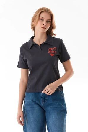 Min Min Baskılı Polo Yaka Tişört