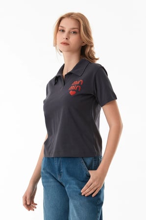 Min Min Baskılı Polo Yaka Tişört