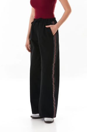 Beli Bağlamalı Yanları Şeritli Wide Leg Jean