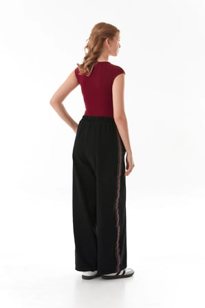 Beli Bağlamalı Yanları Şeritli Wide Leg Jean